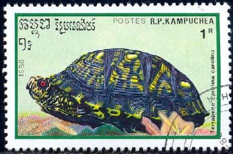 Common Box Turtle, Cambodia stamp SC#908 Used