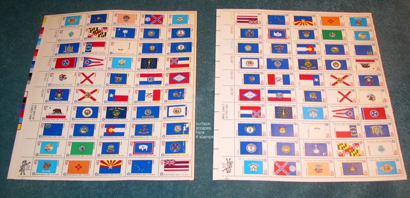 #1633  13c State Flags Mint Sheets(QTY 2) FV $13.00 Faults (see photos)