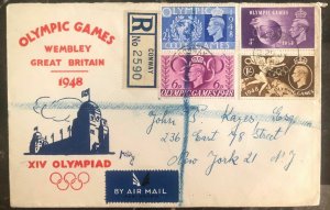 1948 Conway England First Day Cover FDC To New York USA Olympic Games Wembley