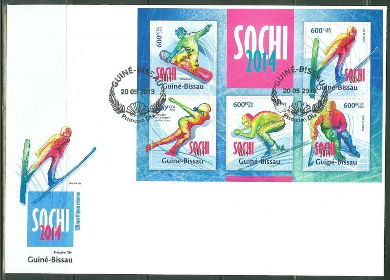 GUINEA BISSAU 2013 SOCHI 2014 PRE OLYMPIC ISSUE  SHEET FIRST DAY COVER