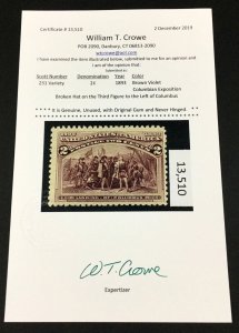 MOMEN: US STAMPS #231 VAR. BROKEN HAT MINT OG NH CROWE CERT LOT #84036