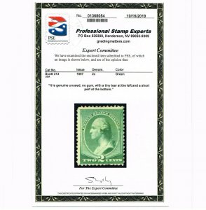 GENUINE SCOTT #213 MINT 1887 GREEN PSE CERT AMERICAN BANK NOTE ISSUE