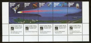 Marshall Islands 90a MNH , Halley's Comet Strip of 5 with tabs  from  1...