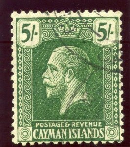 Cayman Island 1921 KGV 5s deep green/pale yellow very fine used. SG 64a.