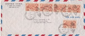 U.S. OMNEX CORP N.Y.1948 AirMail Multiple Stamps & Cancels Cover to France 44637