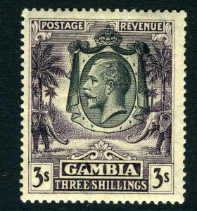 GAMBIA-1928 3/- Slate Purple.  A lightly mounted mint example Sg 139