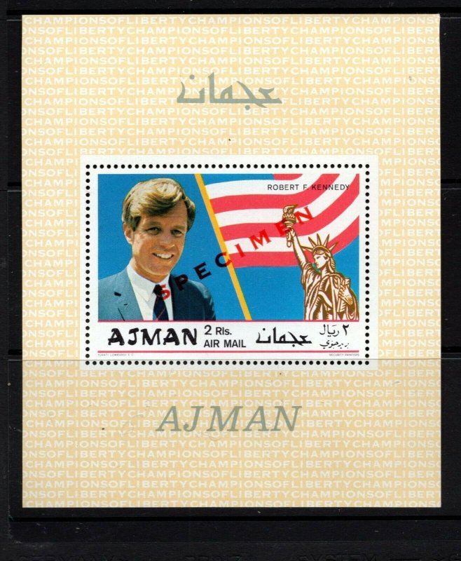 Ajman #445BL (1969 Edward Kennedy 2R sheet of one) overprint Specimen
