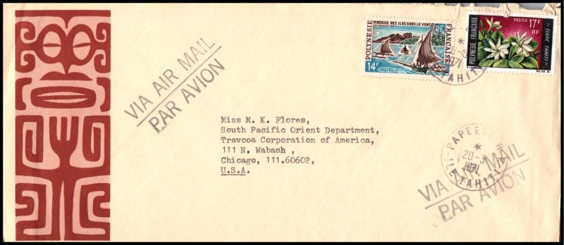 French Polynesia to Chicago,IL 1971 Airmail Cover