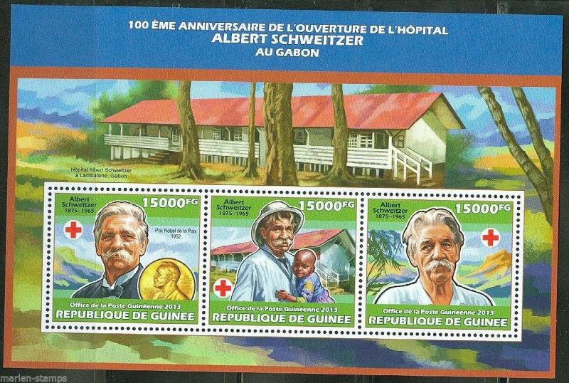 GUINEA 2013 100th ANNIVERSARY OF ALBERT SCHWEITZER GABON  HOSPITAL SHT  MINT NH