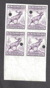Canada NEWFOUNDLAND # 257vii VF MINT IMPERFORATE BLOCK SECURITY PUNCH BS27773