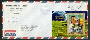 Ajman Stamps Flown Registered Cover Dubai to NY Apollo Space Sheet