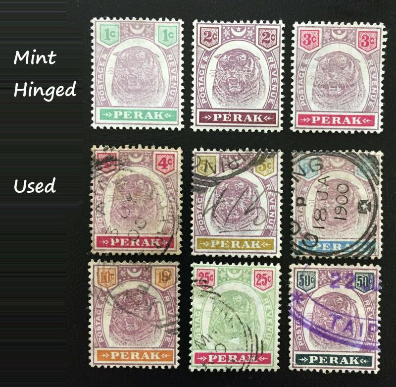 Malaya Perak 1895-99 1c -50c 9V part set Mint & Used SG66-74 M2262