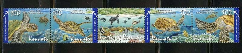 VANUATU SCOTT #1002 TURTLES  MARINE LIFE STRIP  MINT NH  