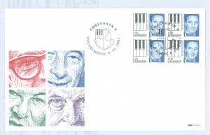Denmark 1394 2007 unaddressed cacheted FDC, block of 4, famous Danish Men, Victor Borge, Comedian