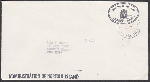 NORFOLK IS 1983 Official cover to Australia.................................M634