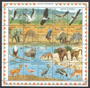 Uganda Fauna Wild Animals Birds Uganda Waterhole 1Sh Mnh Stamps Nw0651