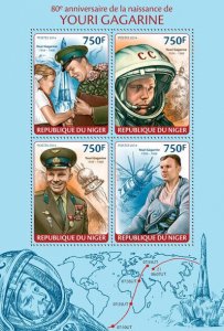 Space Stamps Niger 2014 MNH Yuri Gagarin 80th Birth Anniversary 4v M/S