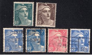 France 1945-47 2f to 15f Marianne, Scott 536, 539 541B, 542A, 579 used