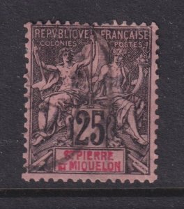 St. PIERRE et MIQUELON, 1892 Tablet, 25c. Black on Rose, used.