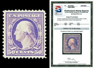 Scott 341 1909 50c Washington Issue Mint Graded F-VF 75 LH with PSE CERT! 