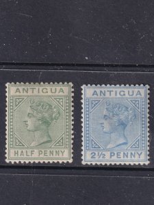 Antigua, Scott 12 (MNH) and 14 (MLH), Perf 14, Wmk CCA