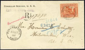 Haiti, 1907 registered cover from the U.S. Consulate in Port-au-Prince to Mil...