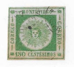 Uruguay Sc #17 180 cent. blue green shade used VF