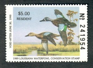 LA1 Louisiana #1 MNH State Waterfowl Duck Stamp - 1989 Blue-winged Teal