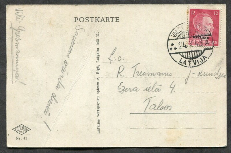 3149 - LATVIA Valdemarpils 1943 CDS on Hitler Ostland Overprint RIGA Postcard