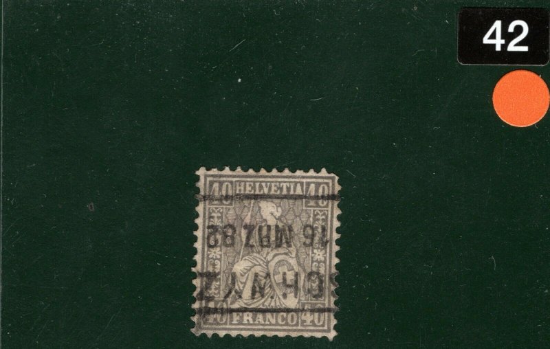 SWITZERLAND Helvetia Stamp Scott.58 40c Grey Used 1882 Schwyz c$170-  ORANGE42