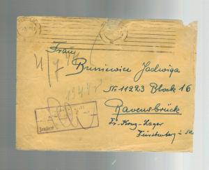 1944 Warsaw Poland Cover to Ravensbruck Germany Concentration Camp Y Burniewicz