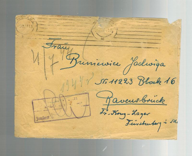 1944 Warsaw Poland Cover to Ravensbruck Germany Concentration Camp Y Burniewicz