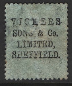 GB 1858 Underprints: Vickers Sons & Co 2d blue plate 15 sgPP312 superb used,