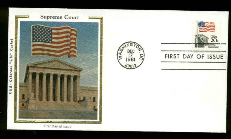 U.S, FDC #1894 R & R Colorano Silk Cachet Washington, DC Flag & Supreme Court