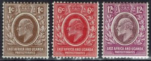 EAST AFRICA AND UGANDA 1907 KEVII 1C 6C AND 12C