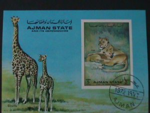 AJMAN-AIRMAIL 1972-PROTECTING ANIMALS-LOVELY LIONS- CTO IMPERF S/S VERY FINE