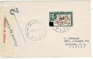 Fiji 1941 Suva cancel on cover to Canada, censored