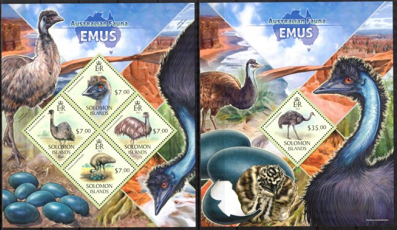 Solomon Islands 2013 Birds Emus sheet + S/S MNH