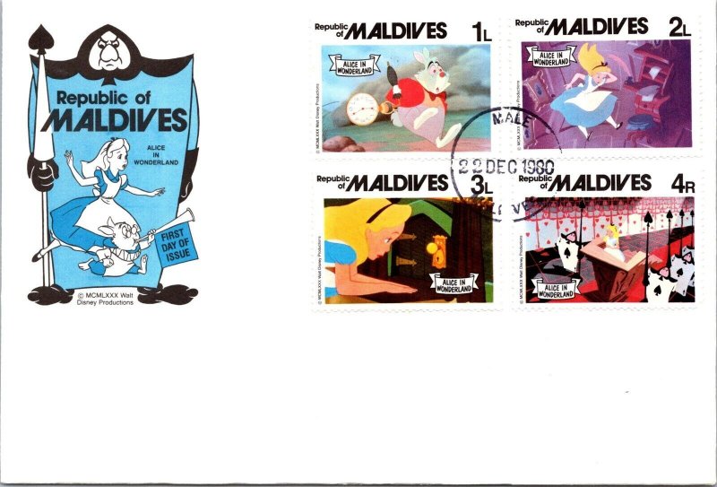 Maldives FDC 1980 - Alice in Wonderland - Block of 4 - F65071