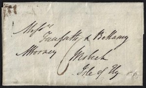 UK GB ISLE OF ELY 1822 FOLDED LETTER RECEIVED MAY 15 1822 BISHOP OF ELY MARKING