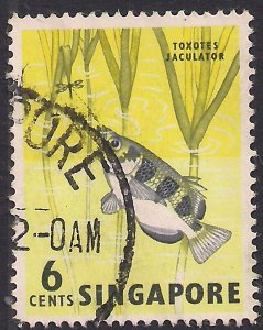 Singapore 1962 - 66 QE2 6ct Archerfish SG 67 ( K1328 )