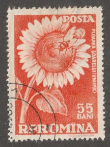 Romania, stamp, Scott#1270, used, sun flower, bee, #1270