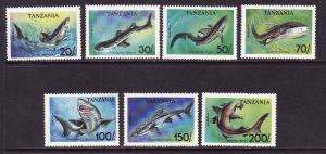 D1-Tanzania-Sc#1136-42-unused NH set-Marine Life-Sharks-1993