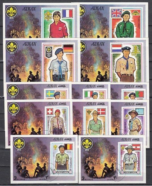 Ajman, Mi cat. 904-923 C. World Scout Jamboree, 12 s/sheets. Complete Unit.