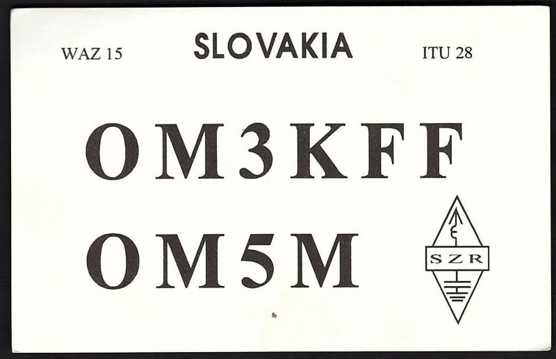 QSL QSO RADIO CARD Slovakia/OM3KFF/OM5M/1992, Bratislava, Slovakia (Q1861)