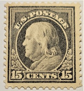 U.S. # 418 15 Cent Franklin Mint Hinged VF CV $77.50
