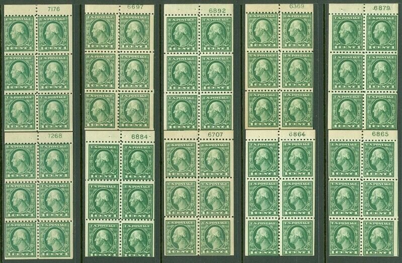 EDW1949SELL : USA 1914 Sc #424d. 10 Booklet panes all with PL #s. MNH. Cat $140.