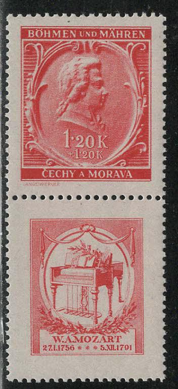 Bohemia and Moravia Scott # B7, label, mint nh, se-tenant, Mi# SZd33