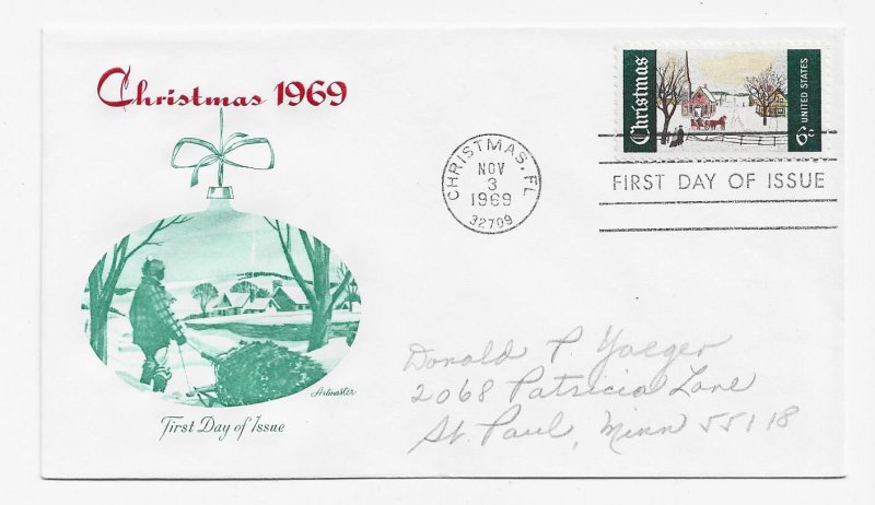 US 1384 (Me-5) 6c Christmas Village Scene single FDC Artmaster Cachet ECV $6.00