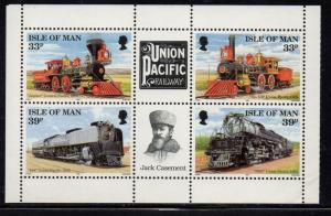 Isle of Man Sc 517b 1992 Union Pacific RR bk pane mint NH